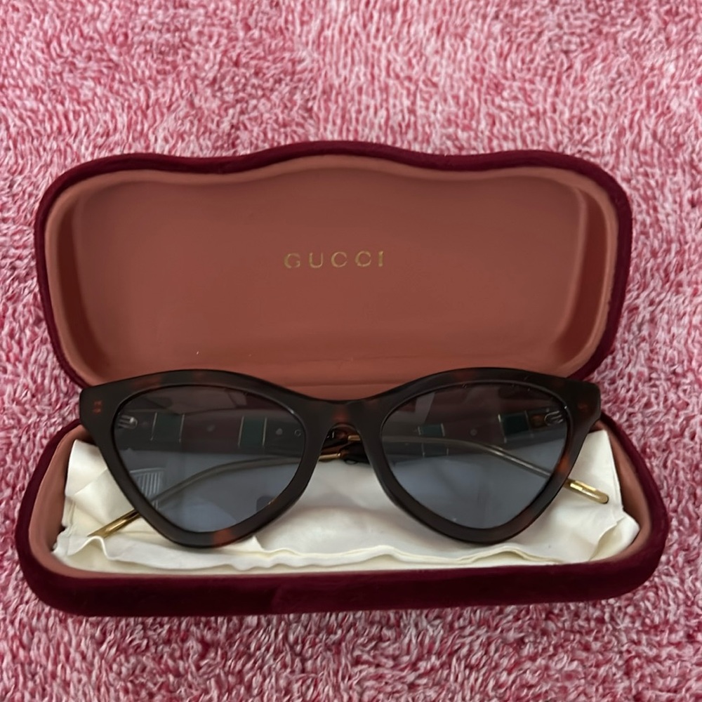 Gucci Sunglasses Cat Eye Women's Havana/Blue Lenses 55mm